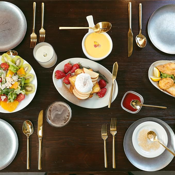 Silverware 65-Piece Gold Flatware Set with Serving Utensils Stainless Steel Thick Heavy Mirror Polished Cutlery Set for Wedding Hotel Restaurant, Service for 12