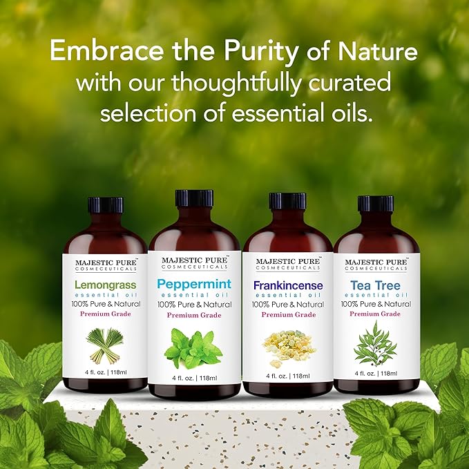 Majestic Pure Peppermint Essential Oil with Glass Dropper - Huge 4 Fl Oz - 100% Pure and Natural Peppermint Oil - Premium Grade Essential Oils for Diffuser, Aromatherapy, Soap and Candle Making