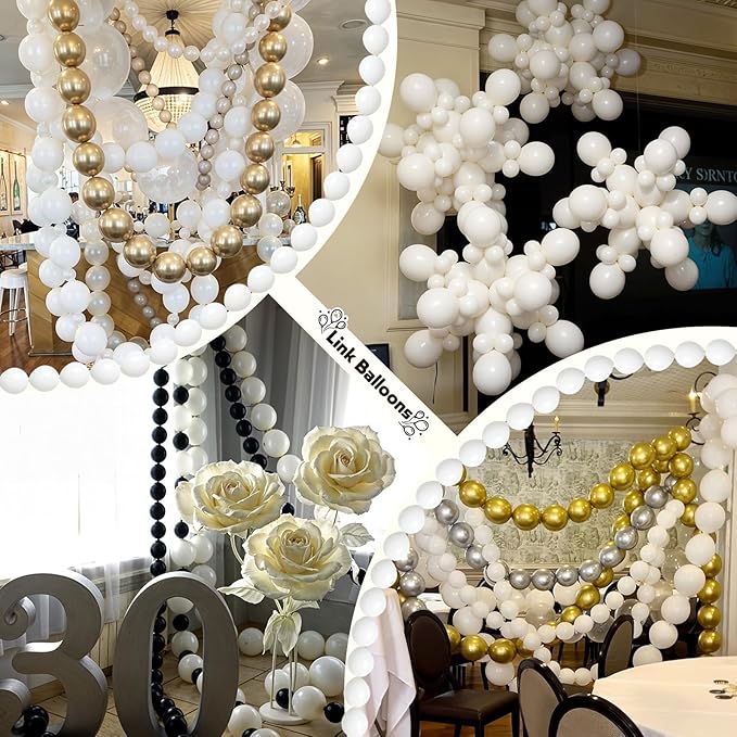 White Quick Link Balloons - 100PCS Linking Balloons for Wedding, Birthday, Baby Shower, Engagement, Graduation Party Decorations (10inch)