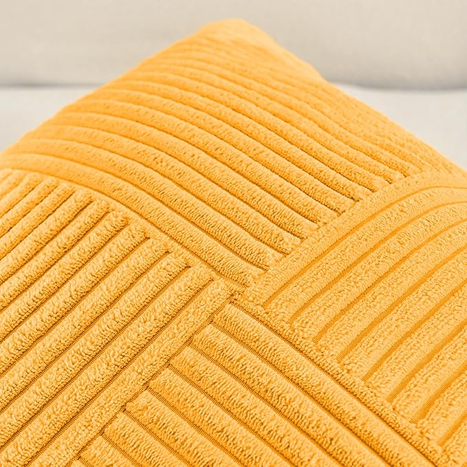 Fancy Homi 2 Packs Gold Yellow Spring Decorative Throw Pillow Covers 16x16 Inch for Couch Bed Sofa, Rustic Farmhouse Boho Home Decor, Soft Corss Patchwork Corduroy Textured Square Cushion Case 40x40cm