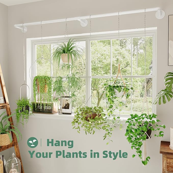 Plant Hanger Indoor with 6 Hanging Chains Hanging Planters for Indoor Plants Hanging Plant Holder Window Plant Shelves White Metal Rod(Pot not Included