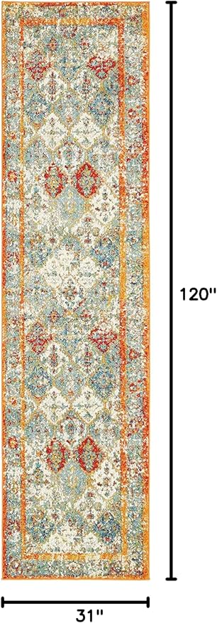 Unique Loom Rosso Collection Vintage, Traditional, Bohemian, Geometric, Distressed, Southwestern Area Rug (2' 7 x 10' 0 Runner, Beige/Orange)
