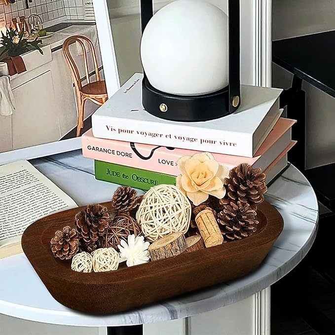 Royxen 8 Pack Wood Dough Bowl, Wooden Dough Bowls Paulownia, Rustic Bowl Vintage, Bowls for Candle (Brown, 9.7" x 6")