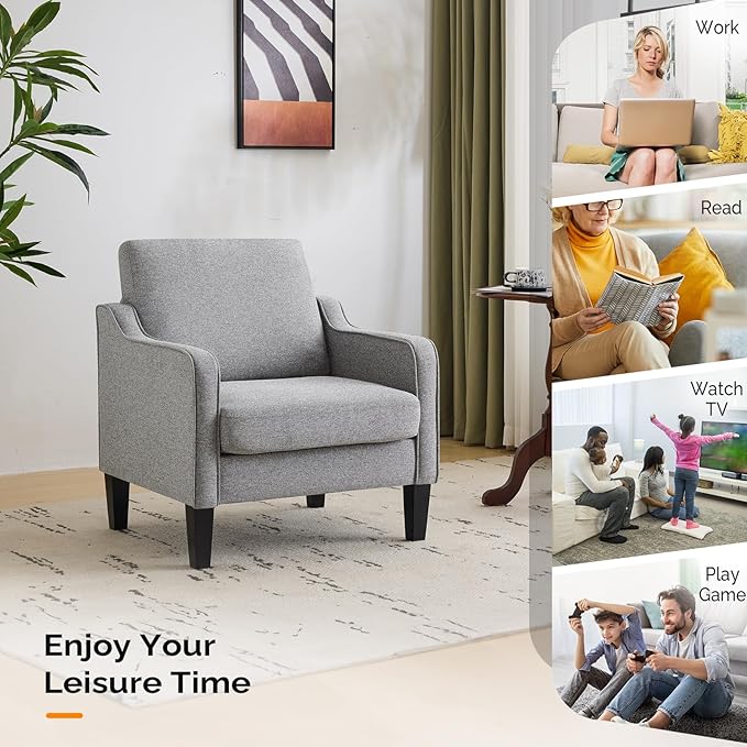 VINGLI Accent Chairs Set of 2 Gray Living Room Chairs Reading Chair for Bedroom Scooped Arm Chair Mid Century Modern Accent Chair Upholstered Comfy Chair for Apartment, Waiting Room