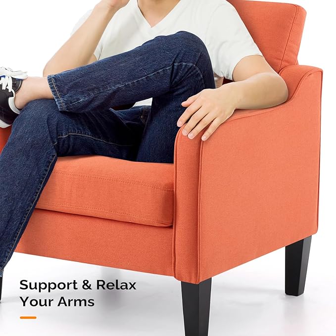 VINGLI Burnt Orange Mid Century Modern Accent Chair for Living Room & Bedroom, Scooped Arm, Upholstered Comfy Chair for Apartment, Waiting Room