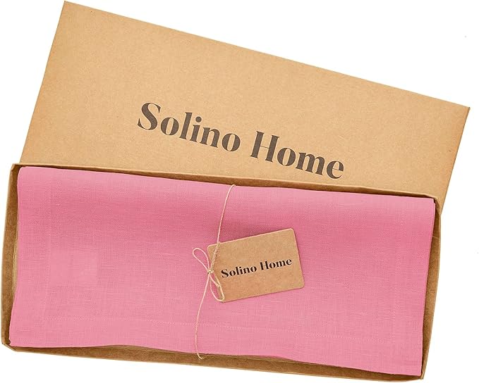 Solino Home Linen Pink Carnation Table Runner 48 Inches - 100% Pure Linen Short Table Runner 14 x 48 Inch Ideal for Dresser and Coffee Tables - Halloween - Fete