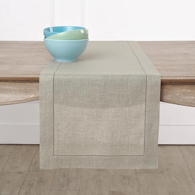 Solino Home Linen Natural Table Runner 72 Inches Long - 100% Pure Linen Hemstitch Table Runner 14 x 72 Inch for Dresser, Dining, Fall, Autumn, Halloween, Thanksgiving - Classic Hemstitch