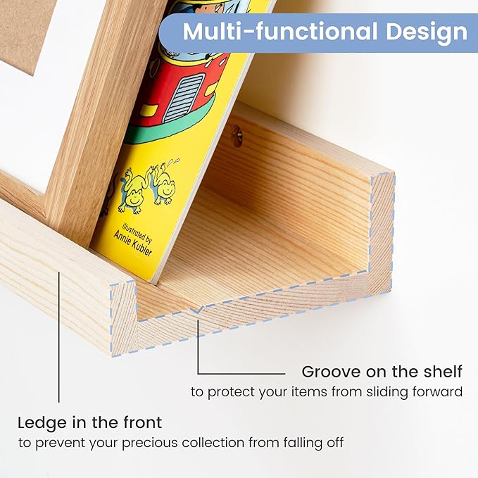 Picture Ledge Shelf for Wall, 48 inches Solid Pine Wood Nursery Book Shelves 3 Packs, Floating Ledge Shelves for Kids' Room Bedroom Bathroom Long Floating Shelves for Wall Nursey Wall Decor, Natural