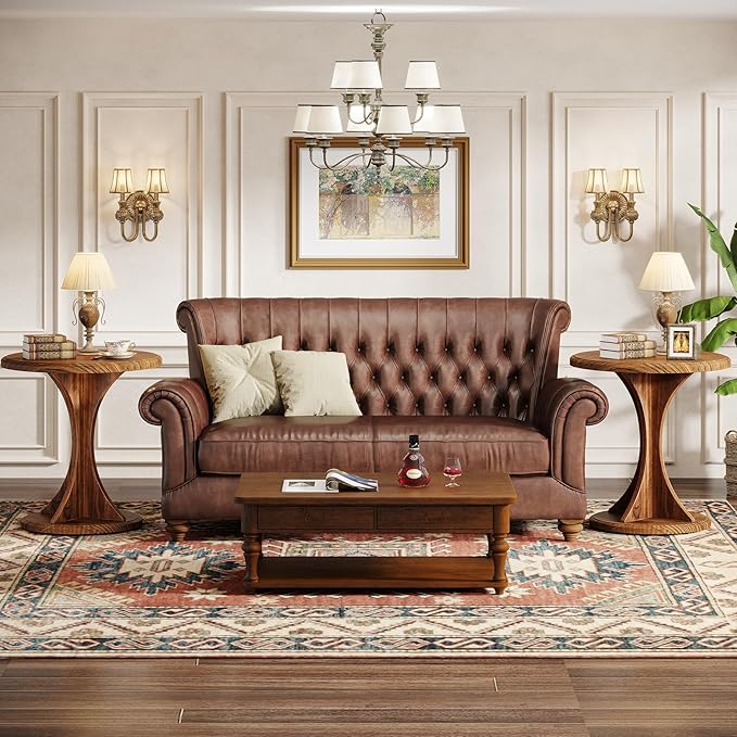 Tribesigns Round End Side Table: Wood Small Sofa Chair Side Table for Living Room, Mid-Century Bedside Nightstand for Bedroom, Accent Table, Easy Assembly, Vintage Brown