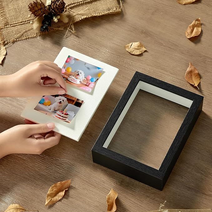 5x7 Mini Shadow Box Display Case Picture Frame with Soft Linen Back,Small Deep Black Shadow Box 5x7 for Flowers Medal Display Case Jersey pet Graduation Memorabilia Baby Ltems Crafts Photos