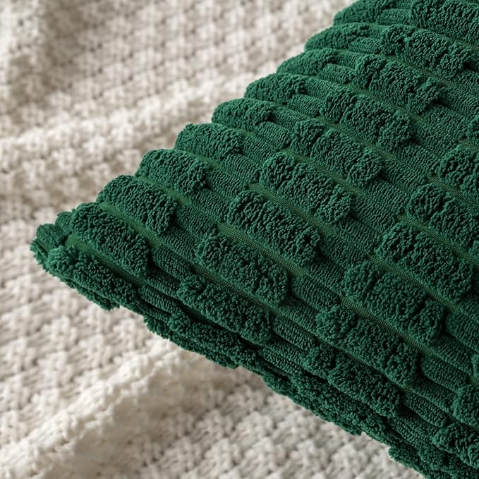 MIULEE Pack of 2 Christmas Dark Green Corduroy Decorative Pillow Covers 20x20 Inch Soft Boho Striped Throw Pillow Covers Modern Farmhouse Home Decor for Sofa Living Room Couch Bed