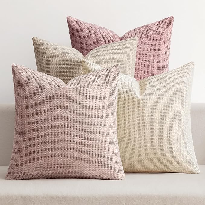 MIULEE Pack of 4 Couch Throw Pillow Covers 18x18 Inch Neutral Pink Cute Decorative Chenille Pillow Covers Farmhouse Boho Accent Cushion Covers for Coquette Room Decor Spring Sofa Bedroom Living Room