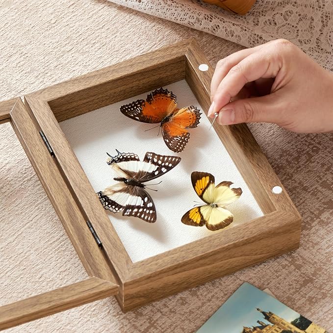 5x7 Deep Shadow Box Picture Frame Display Case with Linen Back and Stand,Real Glass Small Mini Brown Shadow Memory Box Frame 5x5 for Insect Display Pet Photo Memorial Flower Art Craft Gift