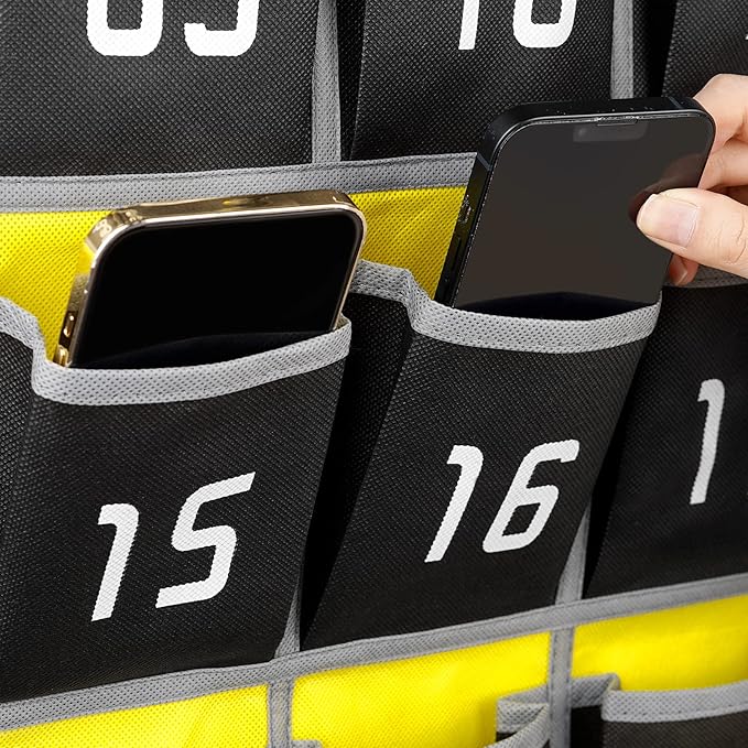 Loghot Classroom Accessories Closet Pocket Chart for Cell Phones Holder Wall Door Hanging Organizer (36 Pockets Black 2Pc)