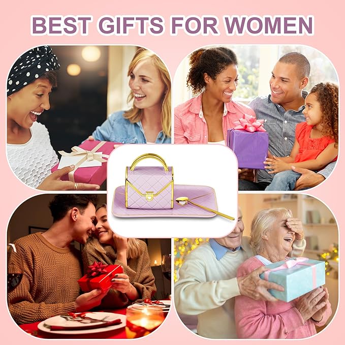 Zubebe 1 Set Coffee Mug Elegant Handbag Shaped Cup Modern Ceramic Purse Mug with Spoon and Saucer, 10oz Cute Creative Tea Cup for Office Home Woman Girls Gift (Purple)