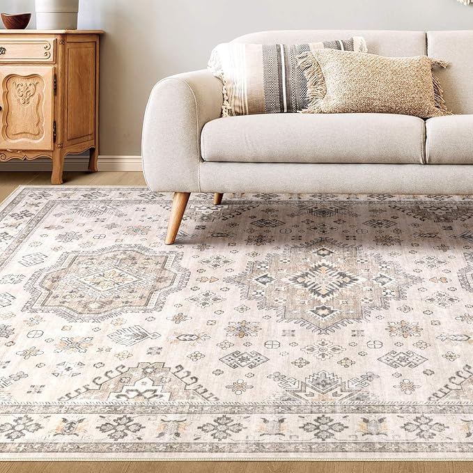 Washable 3x20 Runner Rug - Area Rugs Neutral Vintage Distressed Floral Farmhouse Boho Large Soft Floor Rug Indoor Carpet for Hallway Entryway Home - Beige Brown