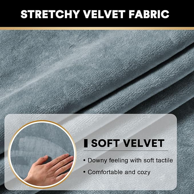 PrinceDeco Velvet Couch Cushion Cover Soft Stretch Cushion Slipcover for Chair Loveseat Sofa Cushion Furniture Protector Seat Cushion Sofa Cover (2 Piece Large Sofa Cushion Covers, Stone Blue)
