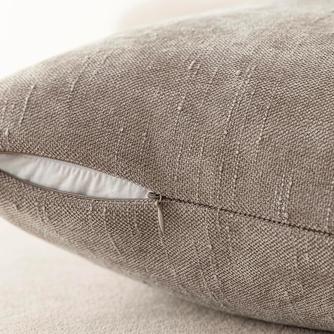 Foindtower Set of 2 Soft Textured Chenille Throw Decorative Pillow Covers Square Accent Solid Cushion Cover Cozy Neutral Farmhouse Pillow Case for Couch Sofa Bedroom Living Room 22x22 Inch,Light Taupe