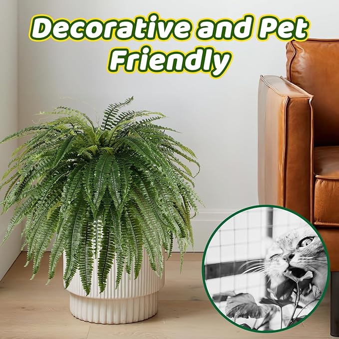 Single Silky 50" Artificial Fern Plant, Large Fake Fern with 100Fronds, Realistic Faux Boston Fern Bush for Outdoors & Indoor, Silk Greenery for Planter, Garden, Office, Home Décor