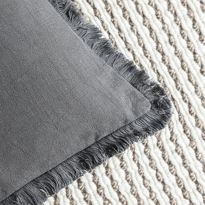 Foindtower Decorative Linen Fringe Throw Pillow Covers Cozy Boho Farmhouse Cushion Cover with Tassels Soft Accent Pillowcase for Chair Sofa Bed Living Room Home Decor, 22×22 Inch, 1PC, Gray