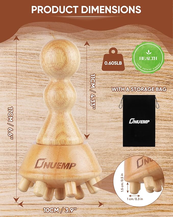 ONUEMP Cellulite Massage Tool, Wood Therapy Massage Tools Lymphatic Drainage Massager, Maderoterapia Kit Colombiana Lipedema Massagers Meridian Brush for Fascia Release, Body Sculpting