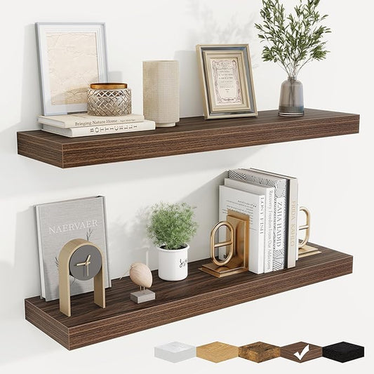 fuqing Floating Shelves for Wall, Bathroom Shelf Wall Mounted for Storage, Shelves with Invisible Bracket for Bedroom, Kitchen, Living Room, Farmhouse Small Book Shelf, 30 Inch Set of 2, Walnut