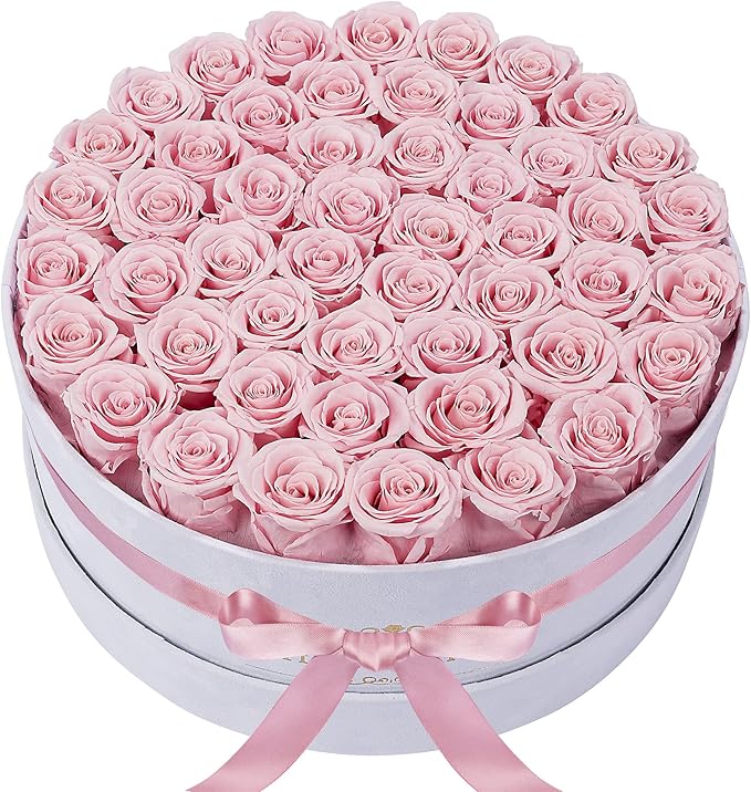 50 Piece Roses in a Velvet Box, Flowers for Delivery, Presereved Flowers Birthday Gifts for Women Mom and Wife (Pink)