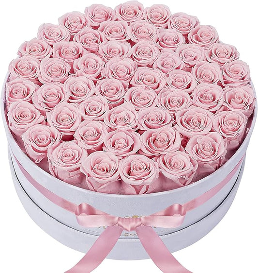 50 Piece Roses in a Velvet Box, Flowers for Delivery, Presereved Flowers Birthday Gifts for Women Mom and Wife (Pink)