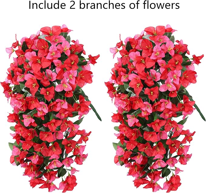 Faux Bougainvillea Artificial Flowers Plants for Outdoors Outside Decoration, 2pcs Fake Flowers Silk Long Trailing Vines UV Resistant Realistic for Front Door Porch Planter Urn Patio Balcony Yard, Mix