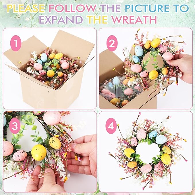 6 Pcs Easter Egg Candle Rings Wreaths Mini Artificial Spring Easter Egg Berry Wreath for Front Door Hanging Kitchen Cabinet Wreath with Ribbon for Porch Wall Window Farmhouse Decor