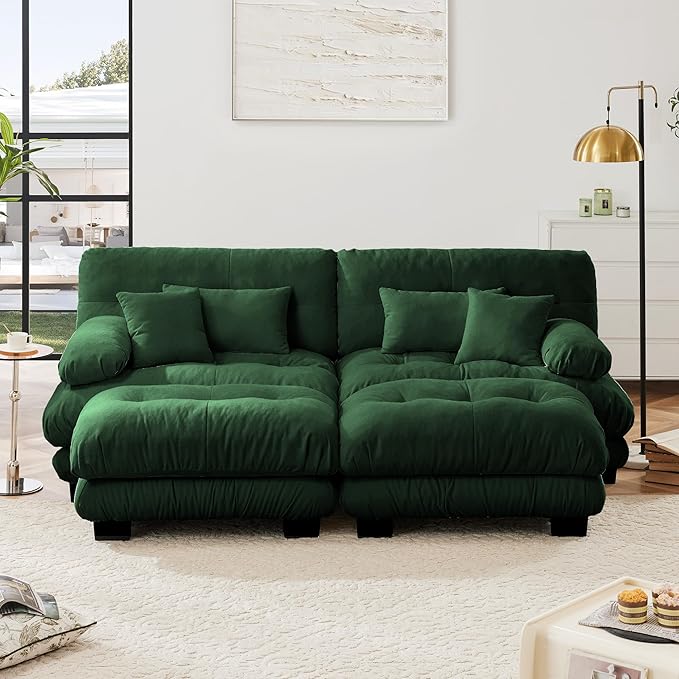 Modular Sectional Sofa, Comfy Cloud Couch Oversized Loveseat, Sectional Couches for Living Room, Modern Chenille Couch for Bedroom, Sleeper Deep Seat Sofa with Throw Pillows, Green