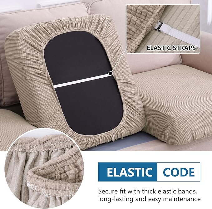 hyha Waterproof Couch Cushion Covers for Pets, Non Slip Sofa Seat Cover for Dogs Washable, Soft Thick Stretch Jacquard Fabric, Sofa Slipcovers with Elastic Bottom (1 Piece for Backrest M, Taupe)