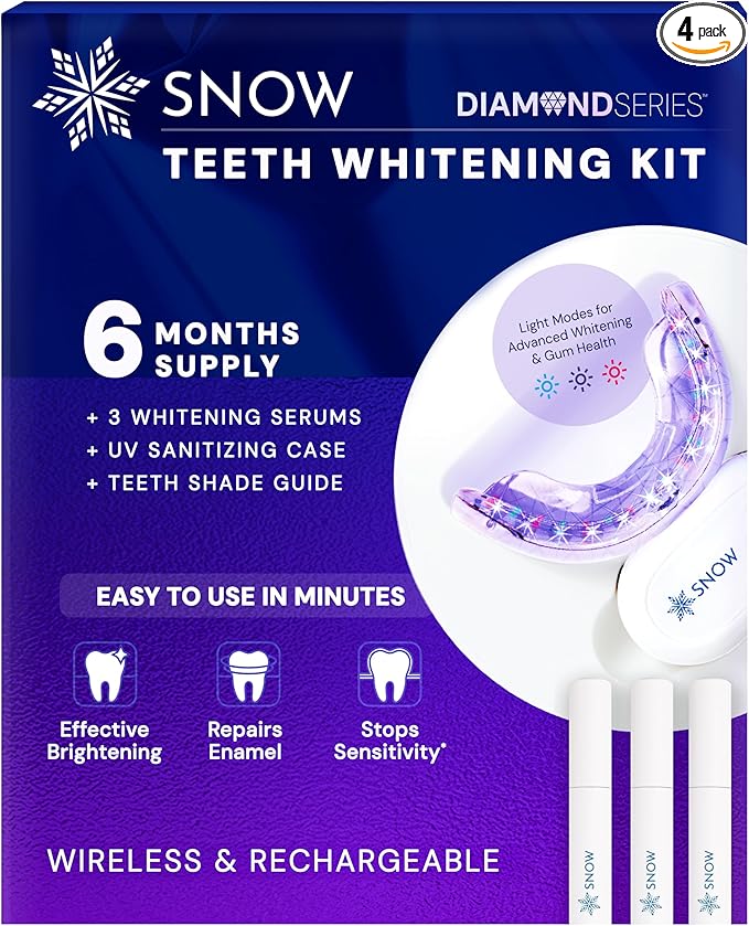 Snow Teeth Whitening Kit - Snow Teeth Whitening Serum and LED Mouthpiece Whitener, Formulated with Hydroxyapatite, Good for 6 Months - Wireless Kit with 3 Wands
