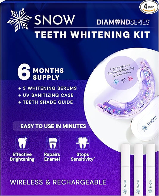 Snow Teeth Whitening Kit - Snow Teeth Whitening Serum and LED Mouthpiece Whitener, Formulated with Hydroxyapatite, Good for 6 Months - Wireless Kit with 3 Wands