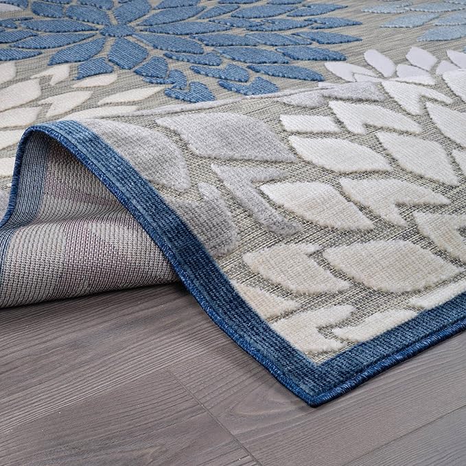 Beverly Rug Outdoor Runner Rug 2x7 Modern Floral Tropical Area Rugs for Indoor and Outdoor Patio Easy to Clean Non Shedding Living Room Porch Garden Washable Outside Carpet (2 x 7 Blue)