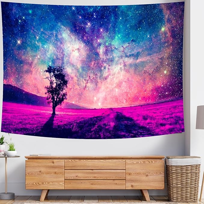Delur Tree in Galaxy Tapestry Planet Cosmic Outer Space Universe Starry Sky Wall Hanging Tapestry Psychedelic Forest Nature Landscape Headboard for Bedroom Living Room Home Decor (51.2" x 59.1")