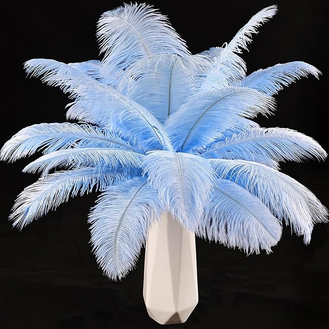 THARAHT Baby Blue Ostrich Feathers 24pcs Natural Bulk 10-12Inch 25cm-30cm for Crafts Wedding Party Centerpieces Easter Gatsbi and Home Decoration Feathers