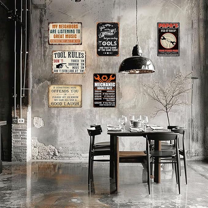 Man Cave Signs Garage Decor Vintage Music Wall Art for Game Room Patio Home Bar - Funny Garage Accessories for Men My Neighbors Are Listening To Great Music Metal Sign Gifts 8x12 Inch