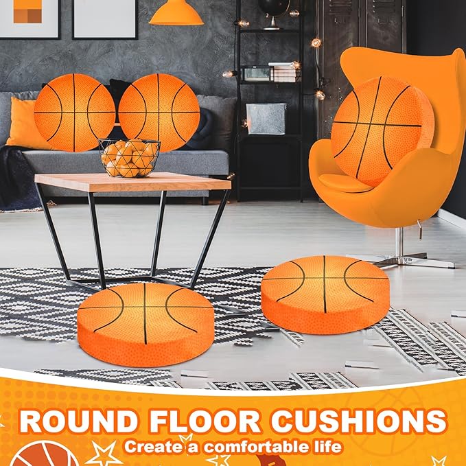 6 Pcs 15 Inch Basketball Cushions Flexible Seating Cushion for Classroom Round Floor Cushions for Kids and Toddlers Floor Sitting Pillow for School Bedroom Home Daycare Yoga Meditation
