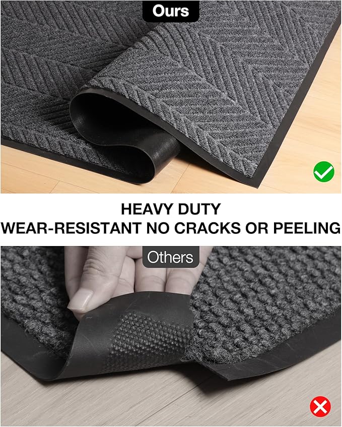 5′ x 7′ Heavy Duty Front Door Mat Indoor Outdoor Entrance, Large Non-Slip All Weather Commercial Floor Mat for Entryway, Low Profile Waterproof Industrial Rug for Garage (Charcoal Grey)