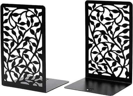 CNK Book Ends for Shelves - Metal Holders for Home Office Heavy Books, Shelf Stoppers, Decorative Set of 2 Black Infinite Leaves Bookends