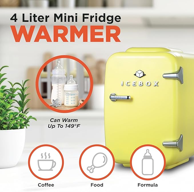 IBMF4SUN Fridge for Bedroom, Skincare, Portable Cooler & Warmer for Makeup, for Office & Home Refrigerator, Mini (4 L / 6-Can), Sun Yellow