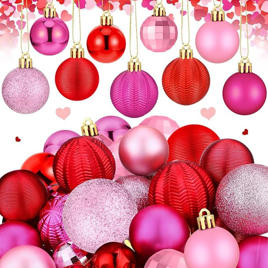 64 Pcs Christmas Ball Ornaments Glitter Red Hot Pink Ornament for Christmas Tree 1.6/1.97/2.4 Inch Shatterproof Assorted Size Xmas Baubles for Home Tree Holiday Party Supplies