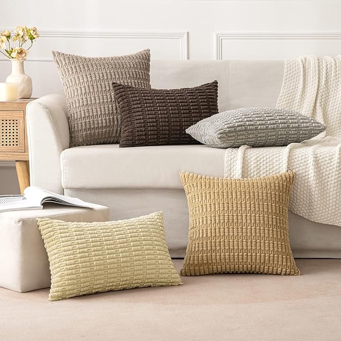 MIULEE Pack of 2 Corduroy Decorative Throw Pillow Covers 16x16 Inch Soft Boho Striped Pillow Covers Modern Farmhouse Home Decor for Sofa Living Room Couch Bed Dark Brown