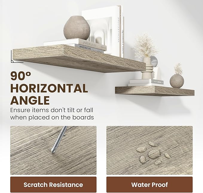 55 Inch Floating Shelves, 12 Inch Deep Floating Shelves for Wall, Floating Shelf with Invisible Brackets, Deep Shelves for Bathroom, Bedroom, Living Room, 1 Pack, Grey