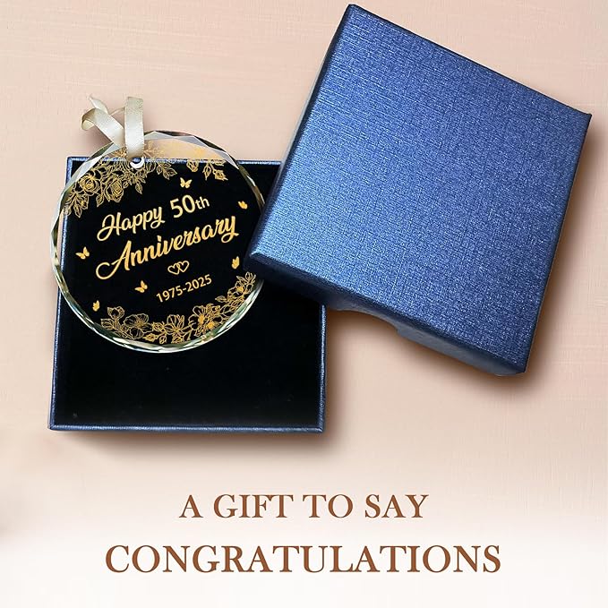 50th Wedding Anniversary Ornament, 50th Anniversary Wedding Gift, 50 Years As Mr. & Mrs. Gift for 50 Years Couple Husband Wife Married Parents Grandparents Friends 2025 - Glass Ornament 3"