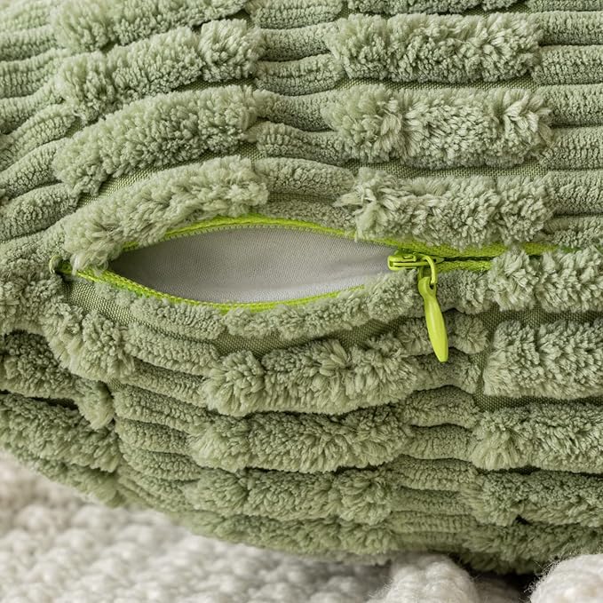 MIULEE Pack of 2 Corduroy Decorative Throw Pillow Covers 20x20 Inch Soft Boho Striped Pillow Covers Modern Farmhouse Home Decor for Summer Sofa Living Room Couch Bed Sage Green