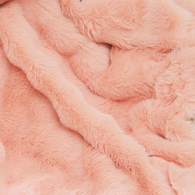 RYNGHIPY Faux Fur Bed Blankets Fluffy Warm Throw Blanket for Sofa Couch Soft Plush Decorative Blanket Thick and Heavy Cute Bubble Furry Blanket (Blush, 51''x63'')