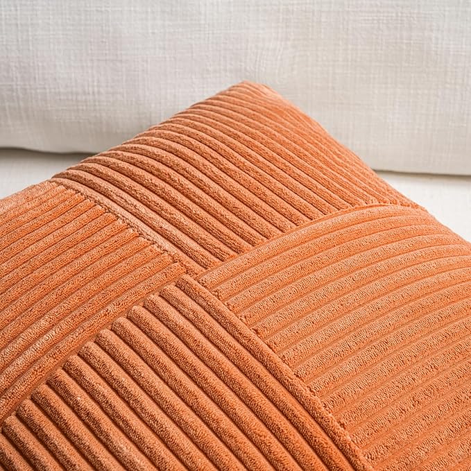 Fancy Homi 2 Packs Burnt Orange Decorative Throw Pillow Covers 22x22 Inch for Living Room Couch Bed, Rustic Farmhouse Boho Home Decor, Soft Corss Corduroy Patchwork Accent Square Cushion Case 55x55 cm