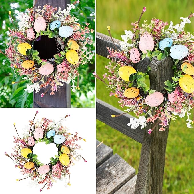 6 Pcs Easter Egg Candle Rings Wreaths Mini Artificial Spring Easter Egg Berry Wreath for Front Door Hanging Kitchen Cabinet Wreath with Ribbon for Porch Wall Window Farmhouse Decor